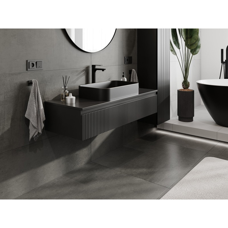 Mexen Rivel koupelnová skříňka pod umyvadlo 120 cm s deskou, 1 zásuvka, rýhovaná, černá mat - 91A20-12023-1-BFC71