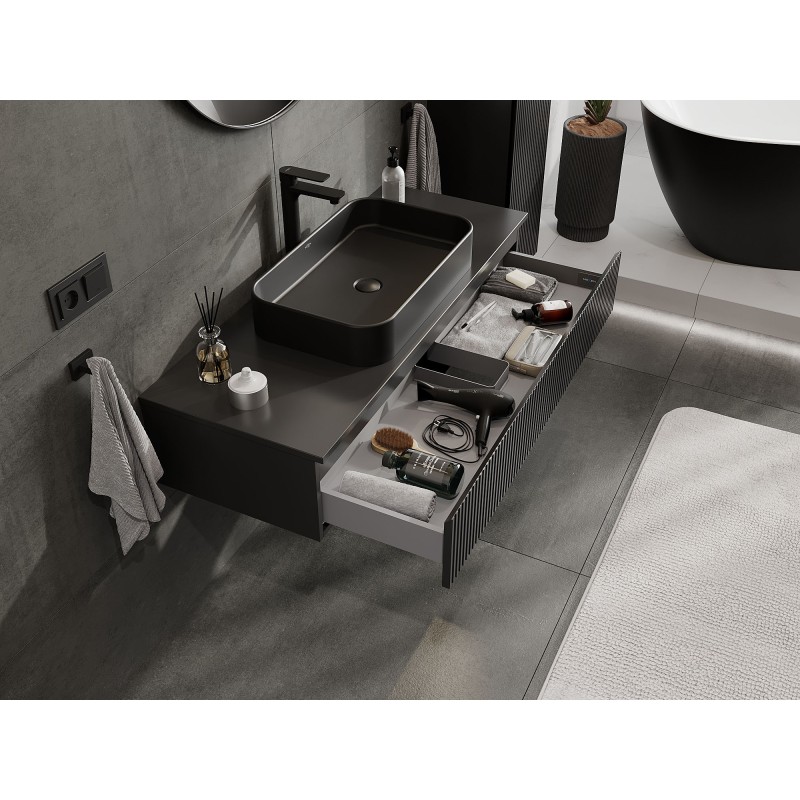 Mexen Rivel koupelnová skříňka pod umyvadlo 120 cm s deskou, 1 zásuvka, drážkovaná, černá mat - 91A20-12023-1-BFC71