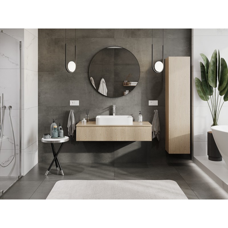 Mexen Rivel koupelnová skříňka podumyvadlová 120 cm s deskou, 1 zásuvka, drážkovaná, dub - 91A20-12023-1-BFC81