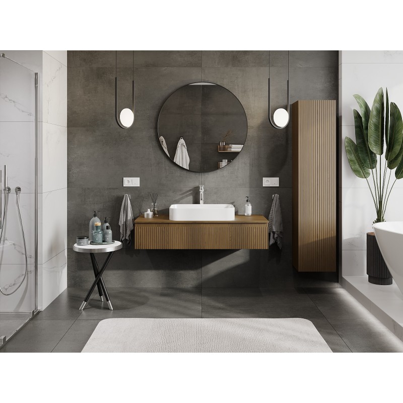 Mexen Rivel koupelnová skříňka pod umyvadlo 120 cm s deskou, 1 zásuvka, žebrovaná, ořech - 91A20-12023-1-BFC86