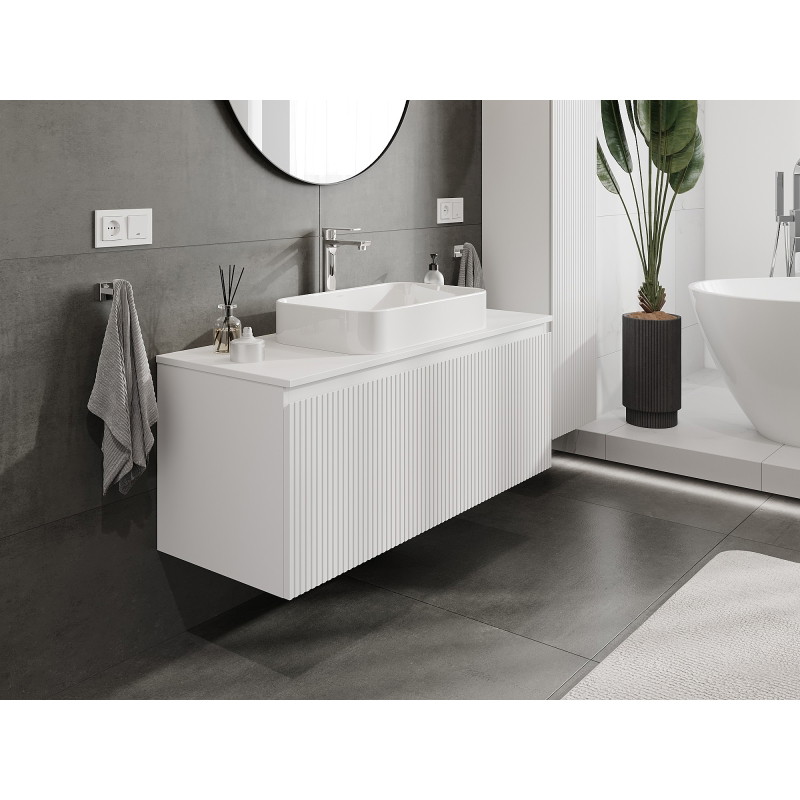 Mexen Rivel koupelnová skříňka pod umyvadlo 120 cm s deskou, 1 zásuvka, rýhovaná, bílá matná - 91A20-12047-1-BFC01