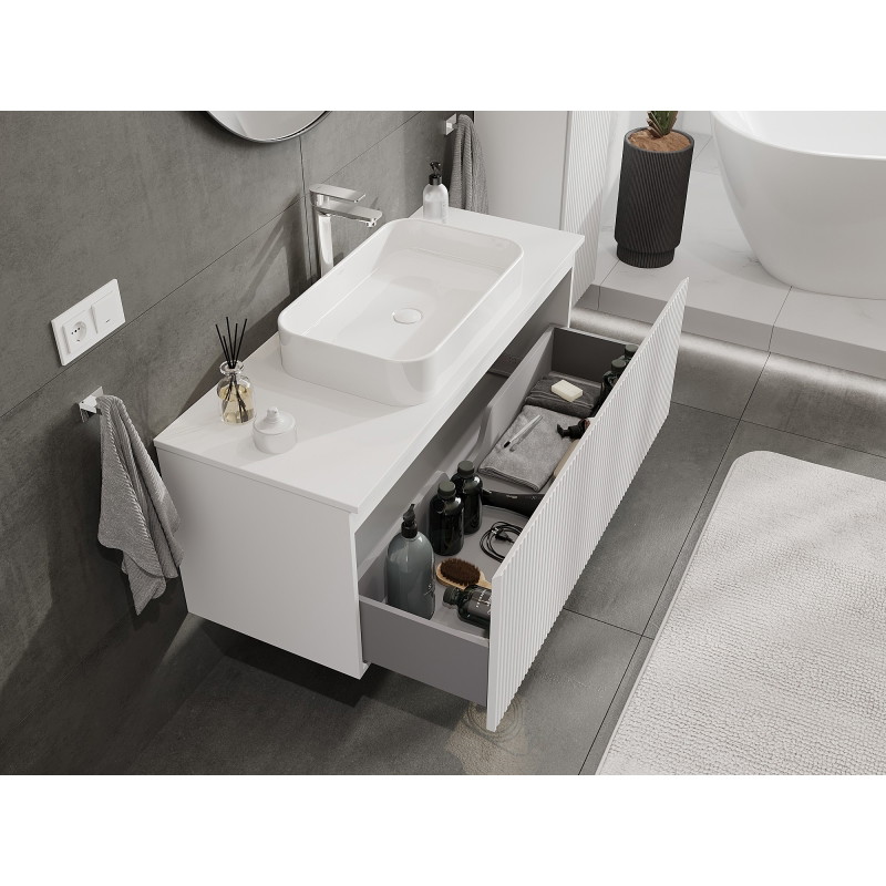 Mexen Rivel koupelnová skříňka pod umyvadlo 120 cm s deskou, 1 zásuvka, rýhovaná, bílá matná - 91A20-12047-1-BFC01