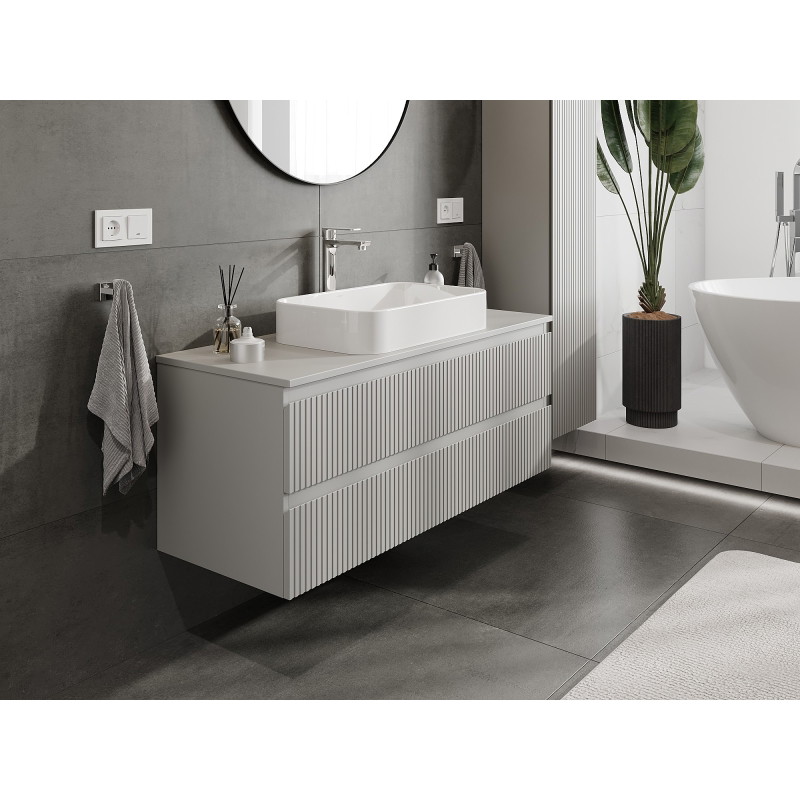 Mexen Rivel koupelnová skříňka pod umyvadlo 120 cm s deskou, 2 zásuvky, rýhovaná, šedá mat - 91A20-12047-2-BFFC62