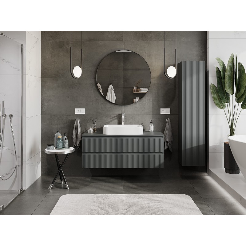 Mexen Rivel koupelnová skříňka pod umyvadlo 120 cm s deskou, 2 zásuvky, drážkovaná, grafit mat - 91A20-12047-2-BFFC66