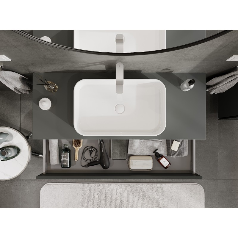 Mexen Rivel koupelnová skříňka pod umyvadlo 120 cm s deskou, 2 zásuvky, drážkovaná, grafit mat - 91A20-12047-2-BFFC66