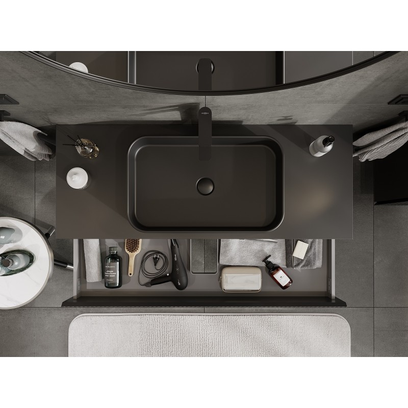 Mexen Rivel koupelnová skříňka pod umyvadlo 120 cm s deskou, 2 zásuvky, drážkovaná, černá matová - 91A20-12047-2-BFFC71