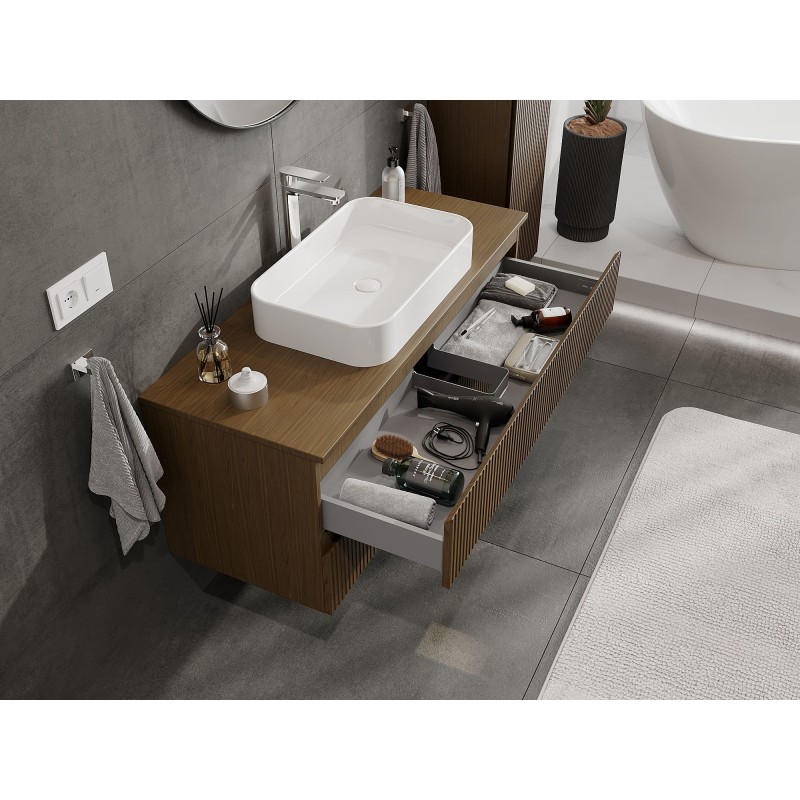 Mexen Rivel koupelnová skříňka pod umyvadlo 120 cm s deskou, 2 zásuvky, drážkovaná, ořech - 91A20-12047-2-BFFC86