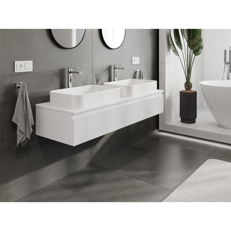 Mexen Rivel koupelnová skříňka pod umyvadlo 140 cm s deskou, 1 zásuvka, rýhovaná, bílá mat - 91A20-14023-1-BFC01