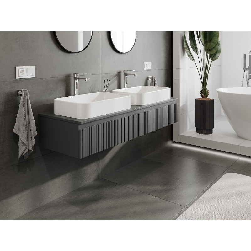 Mexen Rivel koupelnová skříňka pod umyvadlo 140 cm s deskou, 1 zásuvka, drážkovaná, grafit mat - 91A20-14023-1-BFC66