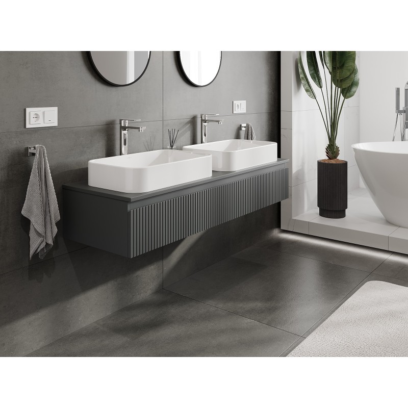 Mexen Rivel koupelnová skříňka pod umyvadlo 140 cm s deskou, 1 zásuvka, vroubkovaná, grafit mat - 91A20-14023-1-BFC66