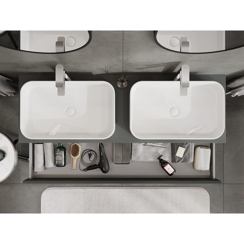 Mexen Rivel koupelnová skříňka pod umyvadlo 140 cm s deskou, 1 zásuvka, vroubkovaná, grafit mat - 91A20-14023-1-BFC66