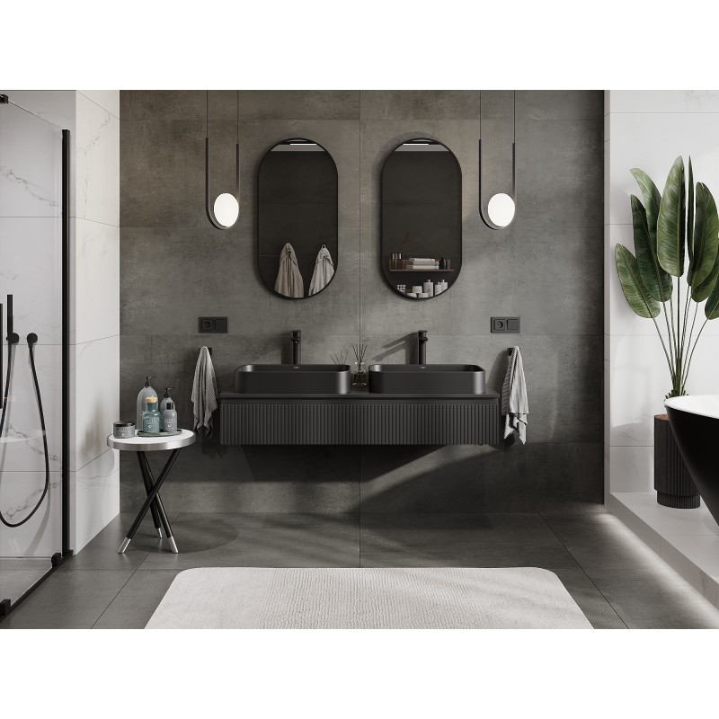 Mexen Rivel koupelnová skříňka pod umyvadlo 140 cm s deskou, 1 zásuvka, rýhovaná, černá mat - 91A20-14023-1-BFC71