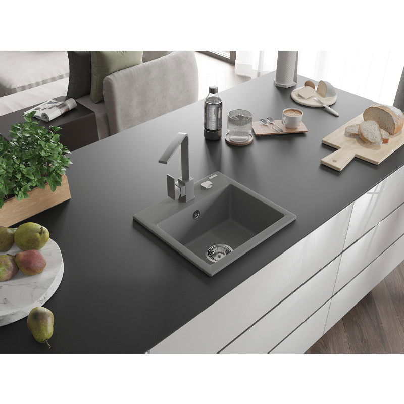 Mexen Milo granitový dřez 1-komorový s kuchyňskou baterií Rita, šedý - 6505-71-670300-71