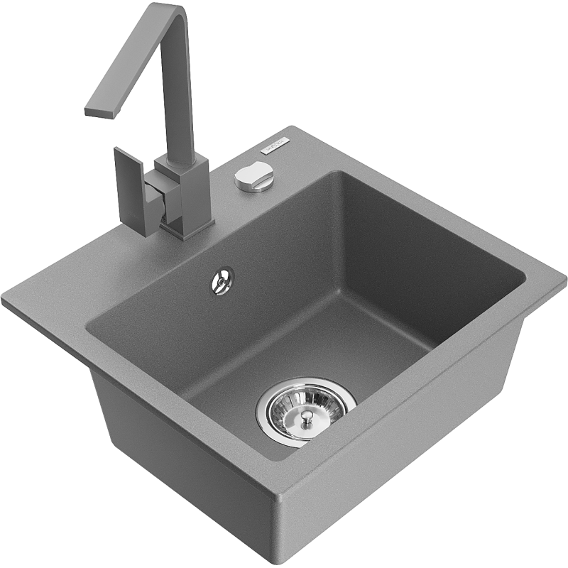 Mexen Milo granitový dřez 1-komorový s kuchyňskou baterií Rita, šedý - 6505-71-670300-71
