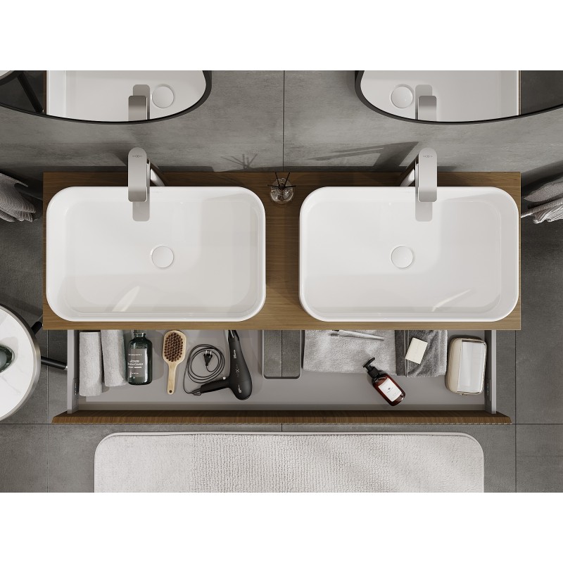 Mexen Rivel koupelnová skříňka pod umyvadlo 140 cm s deskou, 1 zásuvka, drážkovaná, ořech - 91A20-14023-1-BFC86