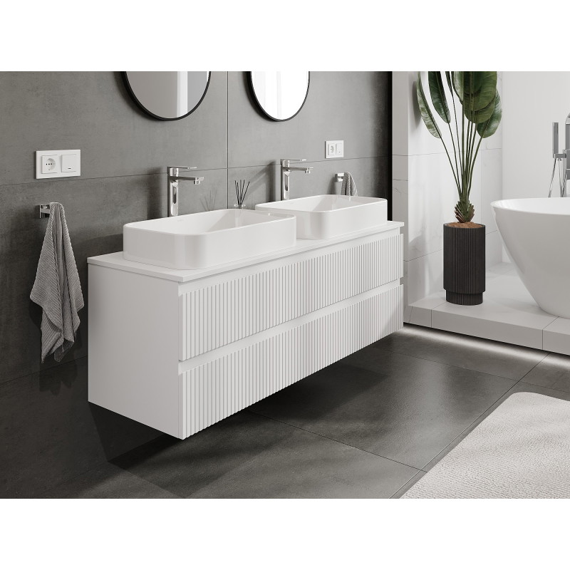 Mexen Rivel koupelnová skříňka pod umyvadlo 140 cm s deskou, 2 zásuvky, rýhovaná, bílá mat - 91A20-14047-2-BFFC01