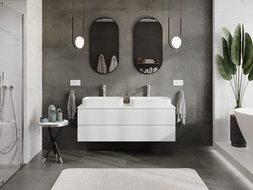 Mexen Rivel koupelnová skříňka pod umyvadlo 140 cm s deskou, 2 zásuvky, drážkovaná, bílá mat - 91A20-14047-2-BFFC01