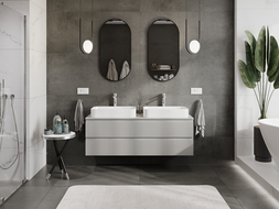 Mexen Rivel koupelnová skříňka pod umyvadlo 140 cm s deskou, 2 zásuvky, rýhovaná, šedý mat - 91A20-14047-2-BFFC62