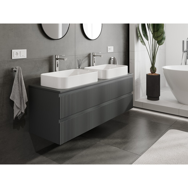 Mexen Rivel koupelnová skříňka pod umyvadlo 140 cm s deskou, 2 zásuvky, drážkovaná, grafit mat - 91A20-14047-2-BFFC66