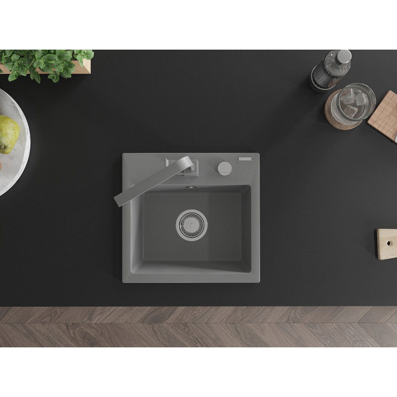 Mexen Milo granitový dřez 1-komorový s kuchyňskou baterií Rita, šedý - 6505-71-670300-71