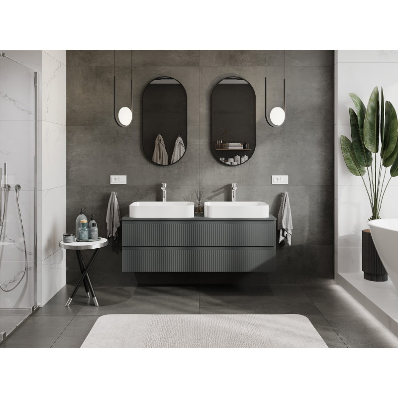 Mexen Rivel koupelnová skříňka pod umyvadlo 140 cm s deskou, 2 zásuvky, drážkovaná, grafit mat - 91A20-14047-2-BFFC66
