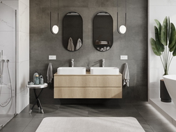 Mexen Rivel koupelnová skříňka pod umyvadlo 140 cm s deskou, 2 zásuvky, drážkovaná, dub - 91A20-14047-2-BFFC81