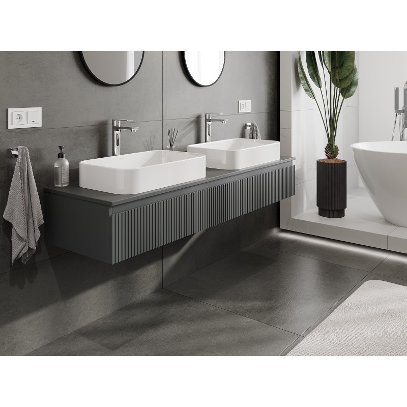 Mexen Rivel koupelnová skříňka pod umyvadlo 160 cm s deskou, 1 zásuvka, rýhovaná, grafit mat - 91A20-16023-1-BFC66