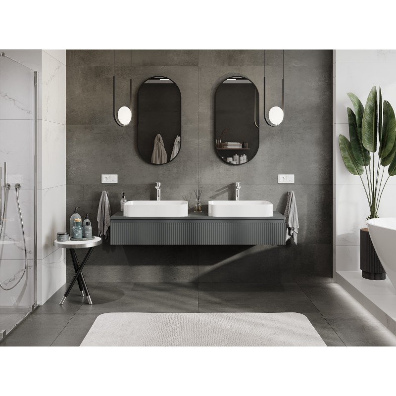 Mexen Rivel koupelnová skříňka pod umyvadlo 160 cm s deskou, 1 zásuvka, rýhovaná, grafit mat - 91A20-16023-1-BFC66