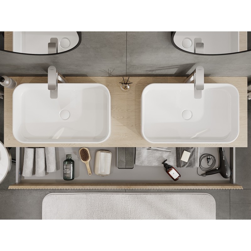 Mexen Rivel koupelnová skříňka pod umyvadlo 160 cm s deskou, 1 zásuvka, drážkovaná, dub - 91A20-16023-1-BFC81