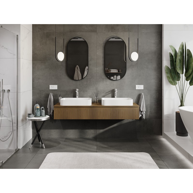 Mexen Rivel koupelnová skříňka pod umyvadlo 160 cm s deskou, 1 zásuvka, drážkovaná, ořech - 91A20-16023-1-BFC86