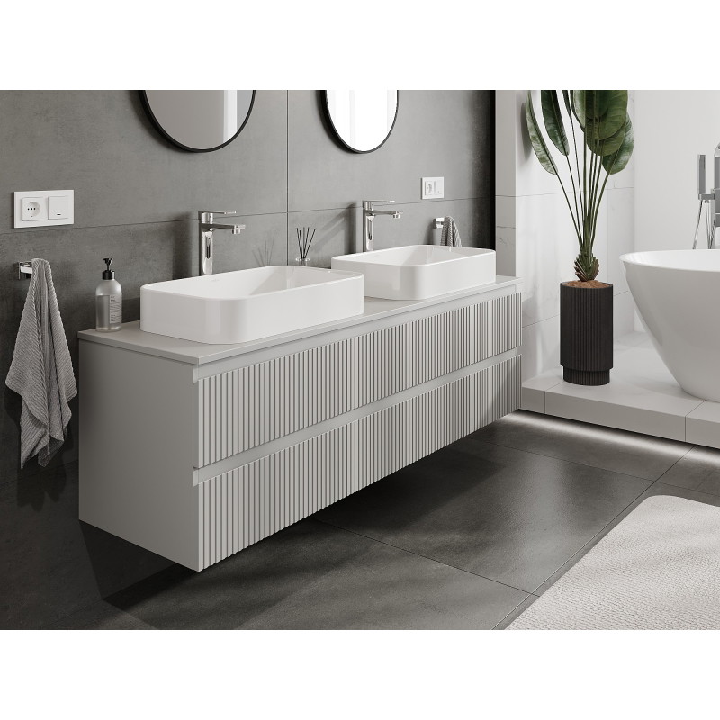 Mexen Rivel koupelnová skříňka pod umyvadlo 160 cm s deskou, 2 zásuvky, drážkovaná, šedá mat - 91A20-16047-2-BFFC62