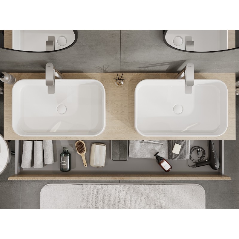 Mexen Rivel koupelnová skříňka pod umyvadlo 160 cm s deskou, 2 zásuvkami, drážkovaná, dub - 91A20-16047-2-BFFC81