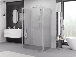 Mexen Exo-B Duo 3S skleněný sprchový kout 3-stěnný, otevírací 70 x 80 cm, transparentní, chrom - 814-070-080-01-00-3S