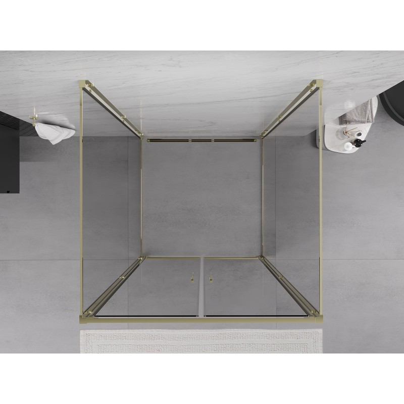 Mexen Exo-3S sprchový kout 3-stranný otevírací 110 x 110 cm, transparentní, zlatá - 814-110-110-50-00-3S