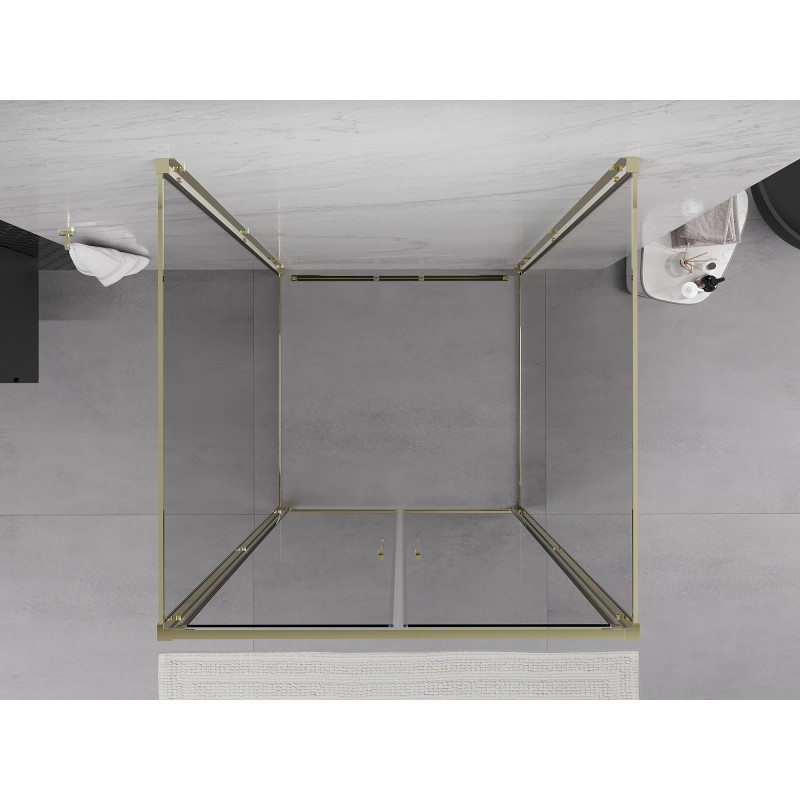 Mexen Exo-B Duo 3S sprchová kabina 3-stěnná otočná 110 x 110 cm, transparentní, zlatá - 814-110-110-50-00-3S