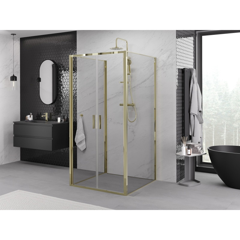 Mexen Exo-B Duo 3S sprchový kout 3-stěnný otevírací 90 x 90 cm, průhledný, zlatý - 814-090-090-50-00-3S