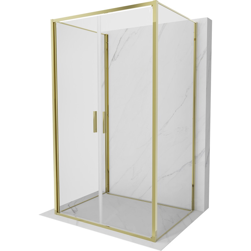 Mexen Exo-B Duo 3S 3-stěnná sprchová kabina s otevřenými dveřmi, 90 x 70 cm, transparentní, zlatá - 814-090-070-50-00-3S