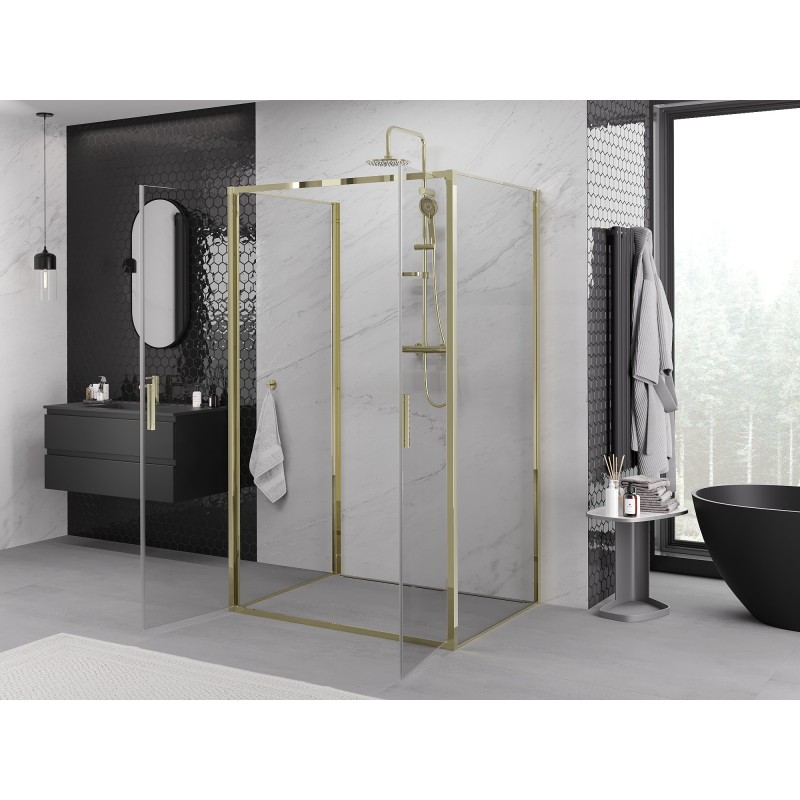 Mexen Exo-3S sprchový kout 3-stěnný s otevíracími dveřmi 110 x 85 cm, transparentní, zlatý - 814-110-085-50-00-3S