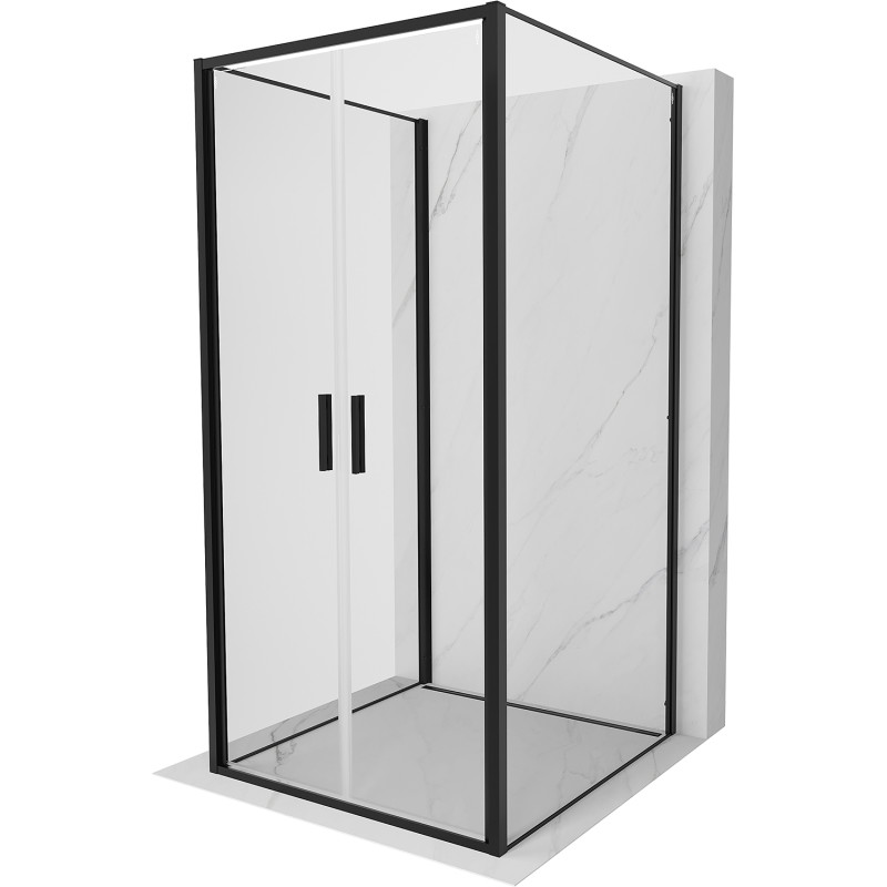 Mexen Exo-B Duo 3S sprchový kout 3-stěnný otevíratelný 100 x 100 cm, transparentní, černý - 814-100-100-70-00-3S