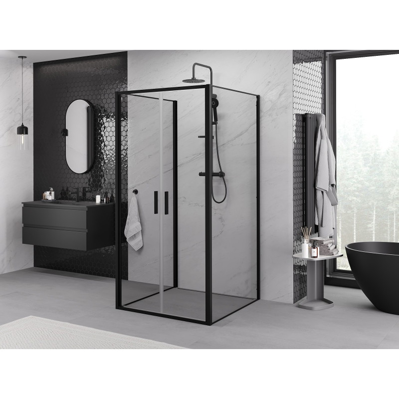 Mexen Exo-B Duo 3S sprchová kabina 3-stěnná otevírací 80 x 80 cm, průhledná, černá - 814-080-080-70-00-3S