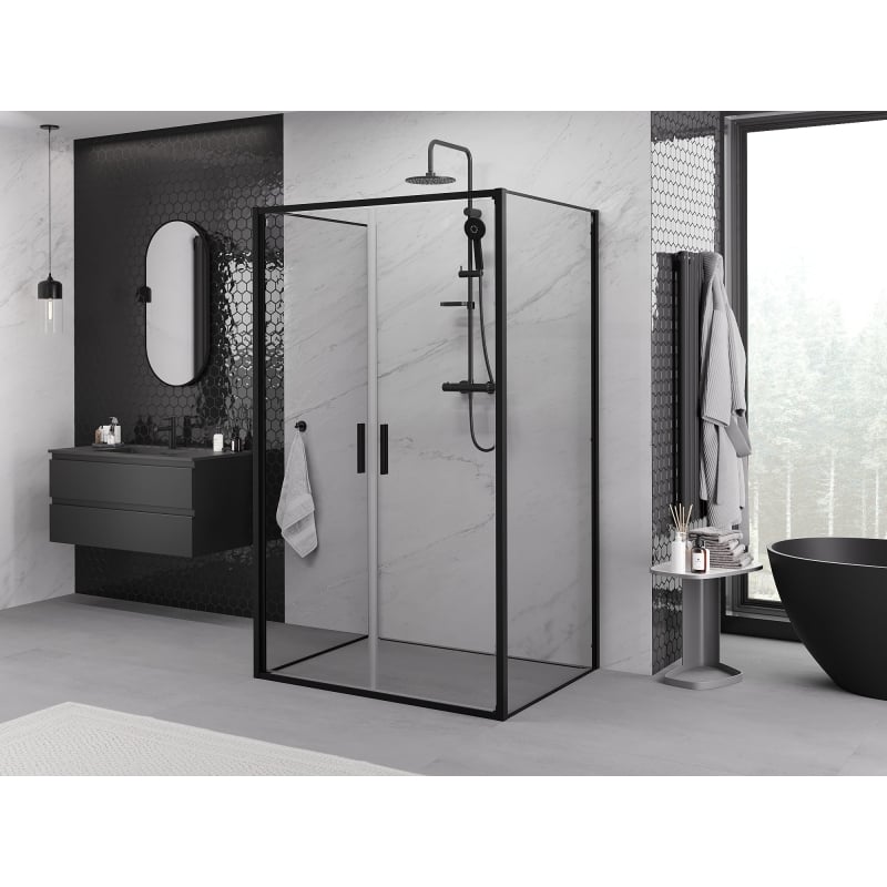 Mexen Exo-B Duo 3S sprchový kout 3-stranný závěsný 110 x 80 cm, transparentní, černý - 814-110-080-70-00-3S