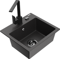 Mexen Milo granitový kuchyňský dřez s 1 komorou a kuchyňská baterie Rita, černý s tečkami - 6505-76-670300-70-B