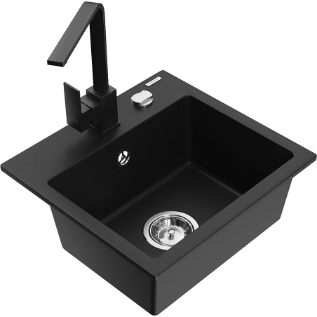 Mexen Milo granitový dřez 1-komorový s kuchyňskou baterií Rita, černý - 6505-77-670300-70