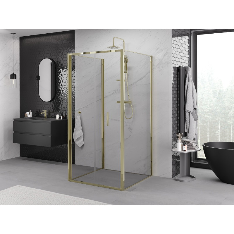 Mexen Exo-F 3S sprchový kout 3stranný skládací 80 x 80 cm, transparentní, zlatý - 816-080-080-50-00-3S