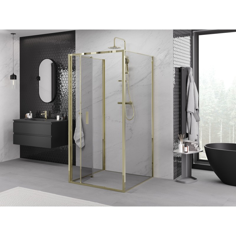 Mexen Exo-3S třístranný sprchový kout sklápěcí 100 x 100 cm, transparentní, zlatý - 816-100-100-50-00-3S