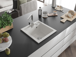 Mexen Vito granitový jednodřez s kuchyňskou baterií Rita, bílý - 6503-20-670300-00