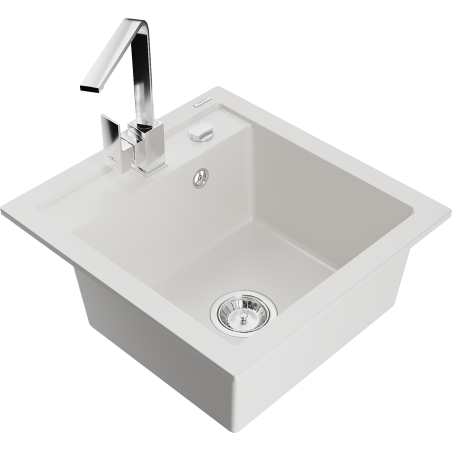 Mexen Vito granitový jednodřez s kuchyňskou baterií Rita, bílý - 6503-20-670300-00