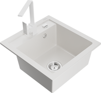 Mexen Vito granitový dřez 1-komorový s kuchyňskou baterií Rita, bílý - 6503-20-670300-20