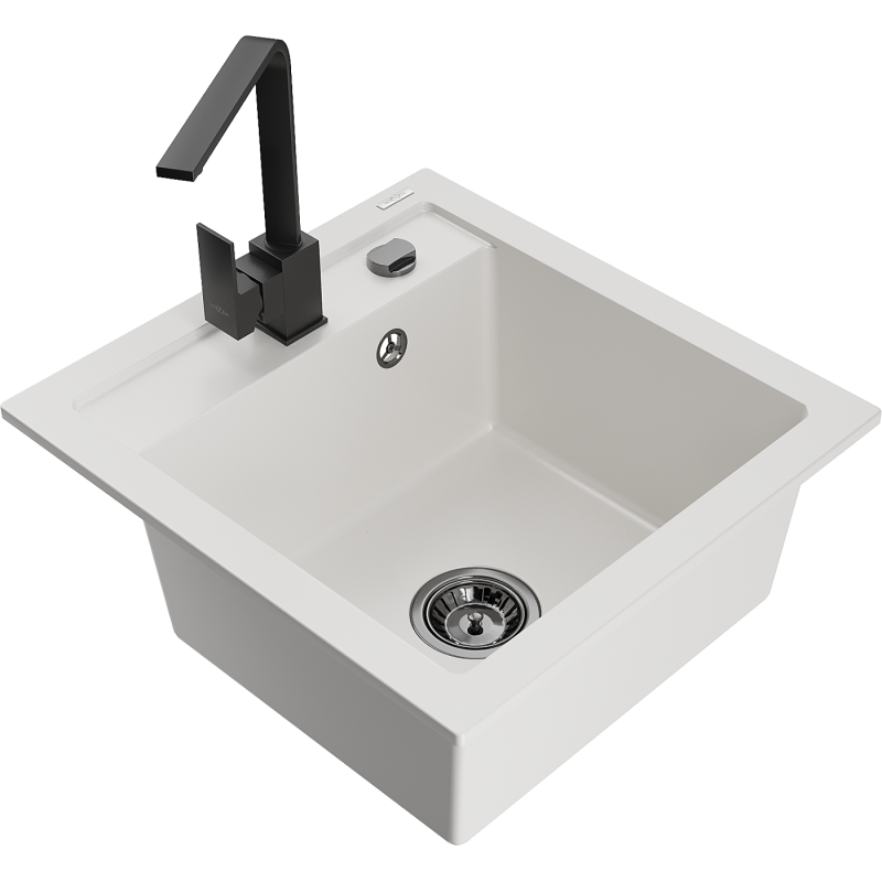 Mexen Vito granitový dřez s 1 komorou a kuchyňskou baterií Rita, bílá - 6503-20-670300-70