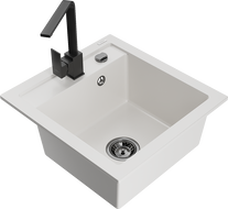 Mexen Vito granitový dřez s 1 komorou a kuchyňskou baterií Rita, bílá - 6503-20-670300-70